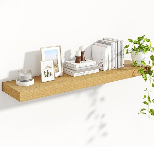 Heimlove 48" Floating Shelves for Wall,10 Deep Rustic Wood Storage Wall Shelves with Heavy Duty Brackets for Bathroom,Bedroom,Kitchen,Living Room,Office,Oak Color-Ruum Studio Home