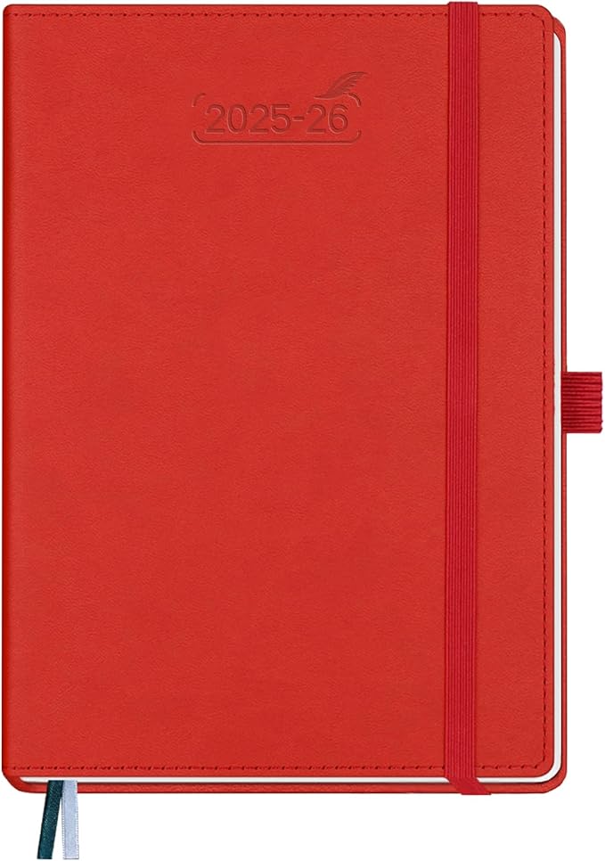 BEZEND Planner 2025-2026 Weekly and Monthly, 5.8" x 8.5" Academic Calendar (Jul 25-Dec 26) Vertical Daily Appointment with Hourly Timeslot & Monthly Tab, PU Leather Hardcover - Red-Ruum Studio Home