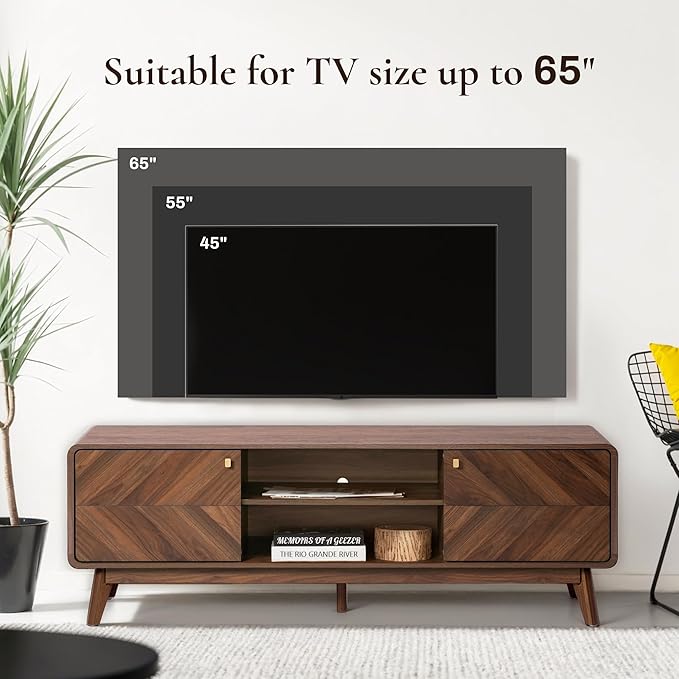 LuxenHome Mid Century Modern TV Stand, 63" TV Stands for Living Room for TVs up to 65", Entertainment Center with Storage, Wood TV Console with Tapered Legs, Television Stands-Ruum Studio Home