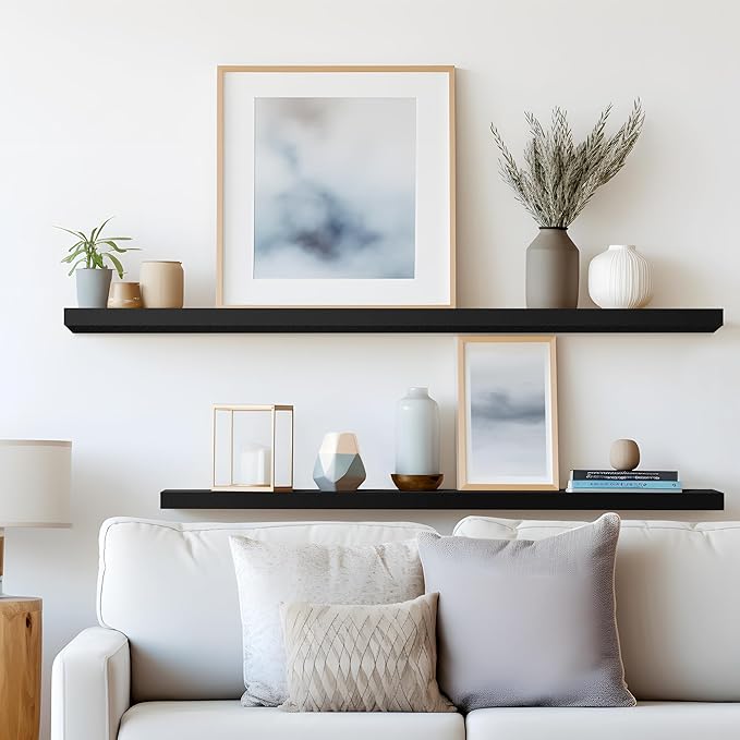 LaVie Home Floating Shelves, 47 Inch Wall Shelf Set of 2, Hanging Shelf with Invisible Brackets, Wall Decor for Bathroom, Bedroom, Living Room, Kitchen Storage,Classic Black-Ruum Studio Home