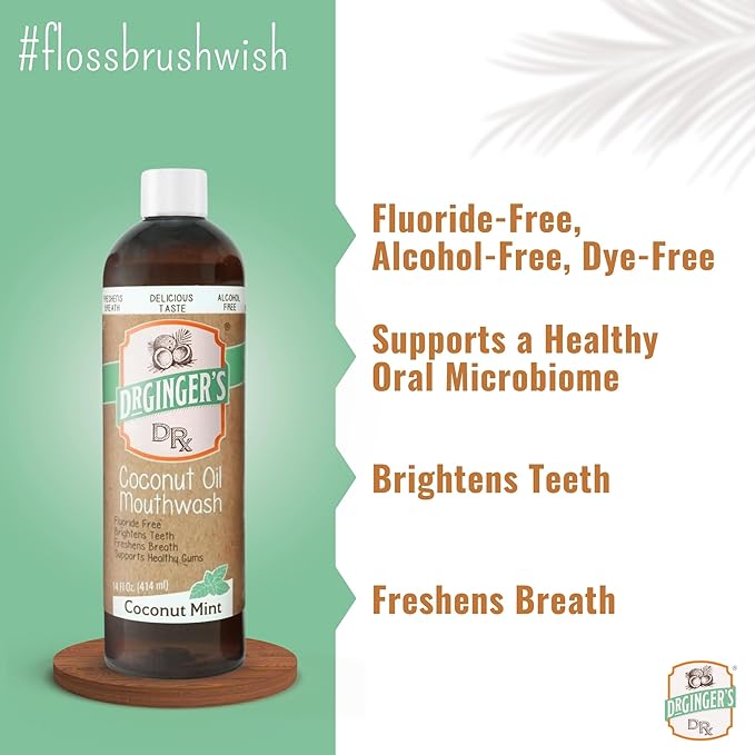 Dr. Ginger’s Coconut Oil Pulling Alcohol Free Mouthwash - Mint Flavor, 14 fl oz, 2pcs - Support Gum Health, Tongue, and Teeth Whitening for Adults, Fluoride Free, All-Natural, with Xylitol-Ruum Studio Home