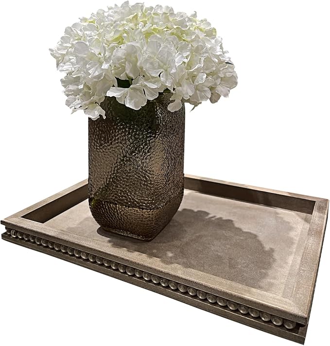 Wood Decorative Tray-Vitage Brown Washed Bead Tray for Coffee Table Wooden Serving Trays Ottoman Tray for Living Room Candle Holder Home Organizer Farmhouse Home Decor (Rectangular)-Ruum Studio Home