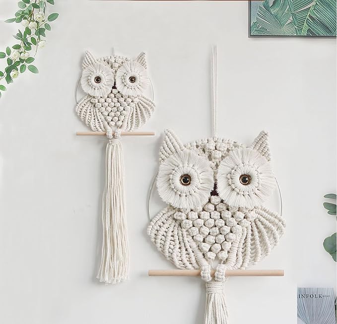 Achart Owl Macrame Wall Hanging-Hand Woven Boho Tapestry-Macrame Wall Decor -Owl Decor for Bedroom, Living Room, Nursery (Beige-L&S)-Ruum Studio Home