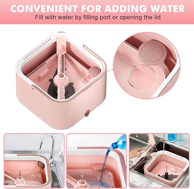Upgraded Spin Mop and Bucket Self-Standing Mop Bucket Separate Dirty and Clean Water System Self Wringing 360° Rotating & 90° Foldabl Mops and Buckets for Floor Cleaning (Pink, 10Pads)-Ruum Studio Home