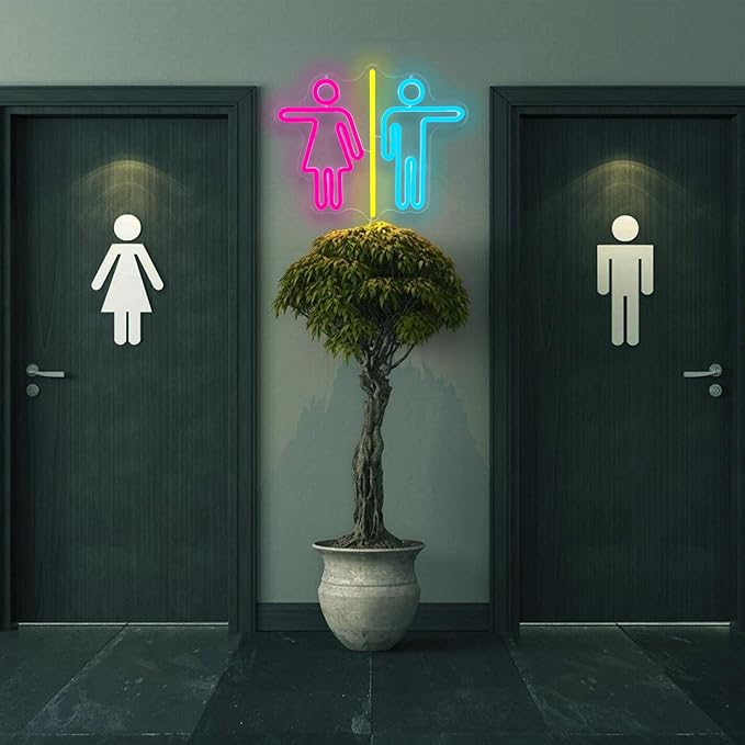 Restroom Neon Signs for Wall Decor Bathroom Neon Sign Dimmable LED Powerd Toilet Light Restroom Signs for Business Ideal for Bathroom, Bar, Hotel, Hospital,Home and Party Decoration(12.9 * 10.6inch)-Ruum Studio Home
