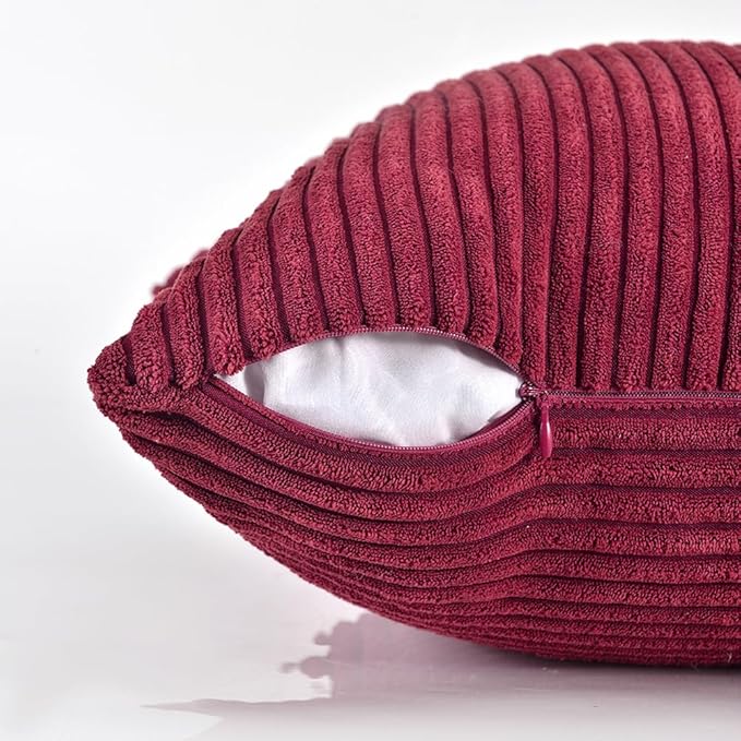 Fancy Homi 2 Packs Burgundy Long Lumbar Decorative Throw Pillow Covers 12x24 Inch for Couch Bed Sofa, Rustic Farmhouse Boho Home Decor, Soft Striped Corduroy Rectangle Accent Cushion Case 30x60 cm-Ruum Studio Home