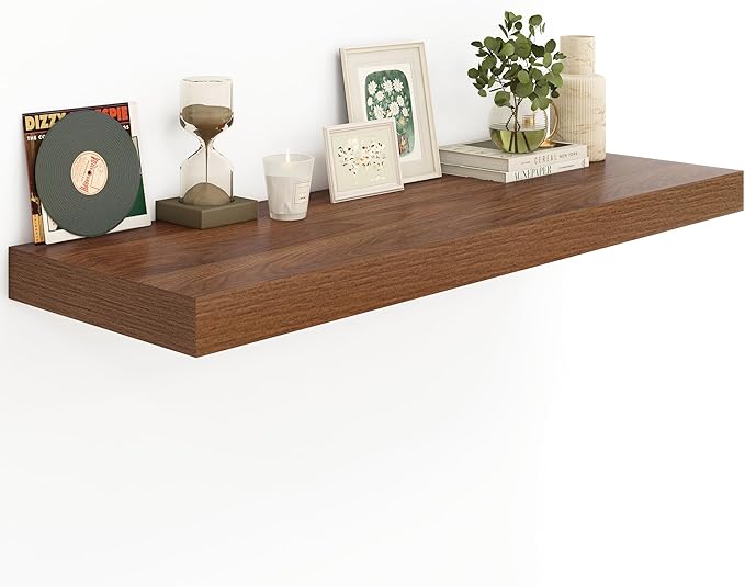 Heimlove 12" Deep Floating Shelves for Wall Shelf Over Toilet Wall Mounted Farmhouse Long 55 inches Set of 1, Farmhouse Shelves with Invisible Brackets for Living Room, Kitchen, Bedroom,Walnut-Ruum Studio Home