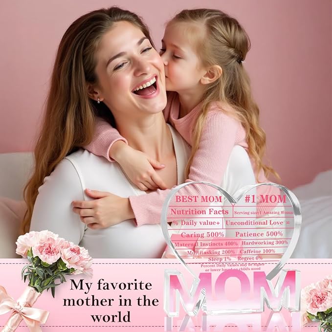 Mothers Day Gifts Best Mom Gifts -Gifts for Mom from Daughter Son - Best Mom Ever Gifts Unique Mother Birthday Acrylic Heart-Shaped Plaque Desk Decorations Present for Mom Christmas Anniversary-Ruum Studio Home