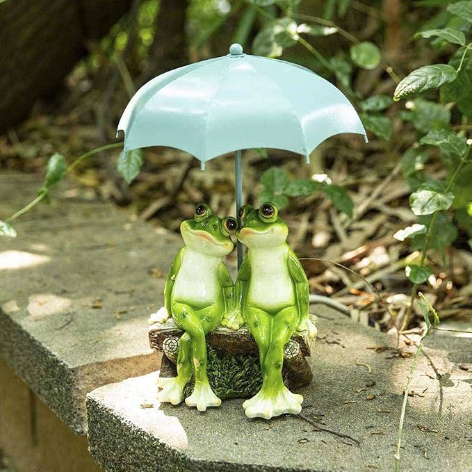 Frog Statue Garden - Resin Happy Couple Frogs on Bench Figurines - Summer Decorations for Patio, Yard, Lawn, Porch - Cute Garden Frog Decor - Ornament Gift-Ruum Studio Home