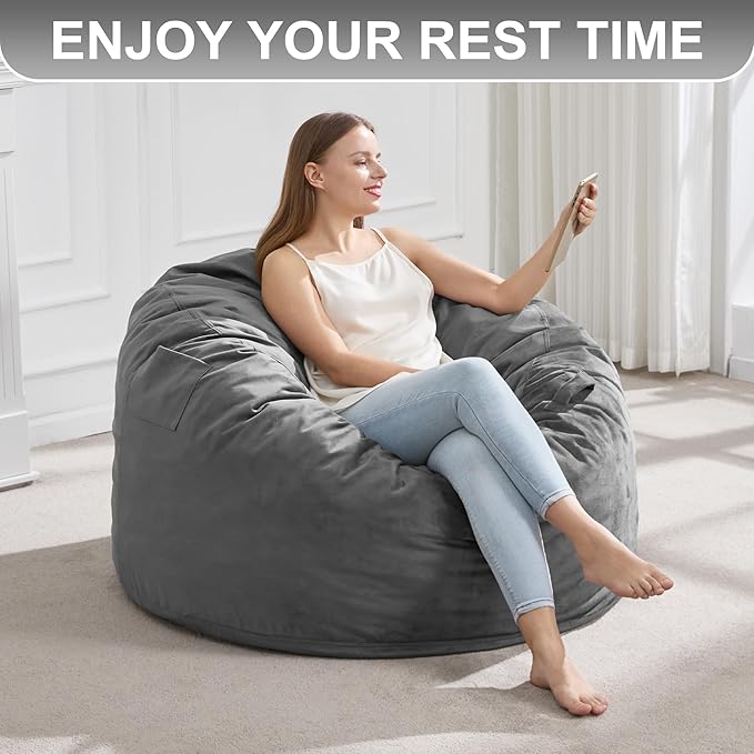 Hobestluk 3FT Bean Bag Chair Giant Bean Bag Chairs for Adults Large Bean Chairs with Removable Cover, Beanbag Chair with Filler, Adult Bean Bag Chairs for Living Room, Bedroom-Ruum Studio Home