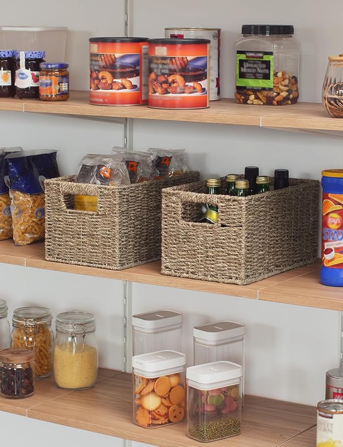 StorageWorks Wicker Storage Basket for Organizing, Medium Seagrass Storage Baskets with Built-in Handles for Pantry, Shelves,2-Pack-Ruum Studio Home