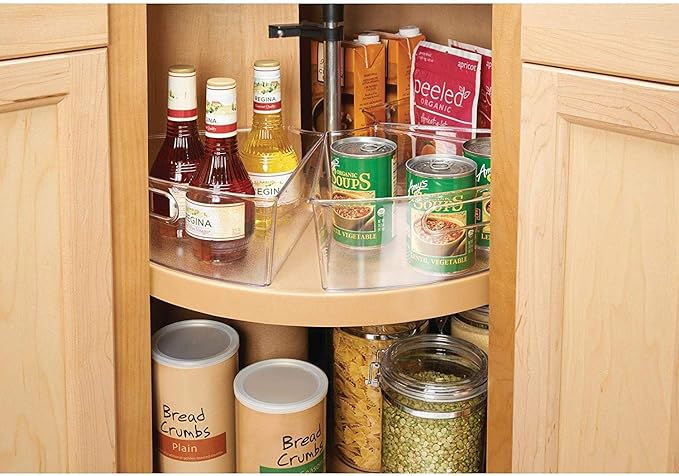 Oubonun Lazy Susan Organizers Set of 6, 10.2”x 9.4”x 4” Plastic Transparent Kitchen Cabinet Storage Bins with Handle, 4" Deep Container, 1/8 Wedge - Food Safe, without BPA-Ruum Studio Home