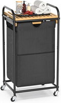 Laundry Hampers 1 Section, Laundry Sorter with Removable Shelf and Pull-Out Bags, Clothes Hampers with Wheels Rolling Cart Basket for Laundry Room Bathroom, 50 L (Black)-Ruum Studio Home