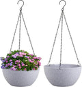 10 inch Hanging Planters for Indoor Outdoor Plants, 2 Pack Hanging Flower Pots with Drainage Holes and Chain for Garden Porch, Plastic Hanging Baskets for House Plants, Speckled Grey-Ruum Studio Home
