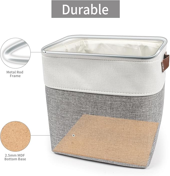Collapsible Fabric Storage Cubes 11x11 Cube Storage Bins, 4 Pack Closet Baskets Box with Handles for Organizing, Shelf, Toys, Clothes, Home, Office, Nursery (Grey&White)-Ruum Studio Home