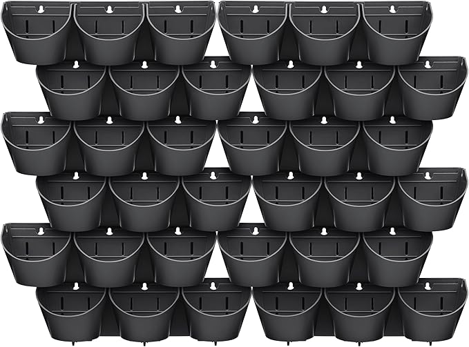 Worth Garden Upgraded 12 Sets (36-Pocket) Self Watering Stackable Vertical Planters - Wall Mounted Plastic Plant Grow Pots fr Strawberries Flowers Herbs - Indoor Outdoor Green Wall Decoration (Black)-Ruum Studio Home
