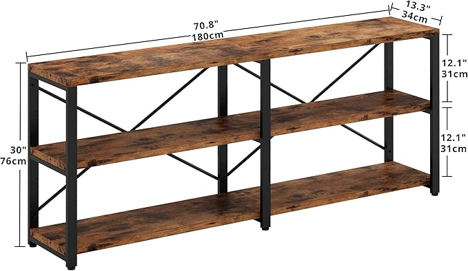 IRONCK Rustic Entryway Console Table, Long Hallway Table 70.8 in 3-Tier, TV Stand Entertainment Center Media Stand for Living Room, Industrial Style, Vintage Brown-Ruum Studio Home