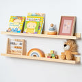 Picture Ledge Shelf for Wall, 36 inch Solid Pine Wood Nursery Book Shelves 2 Packs, Floating Ledge Shelves for Kids' Room Bedroom Bathroom Living Room Photo Frames Office Nursey Wall Decor, Natural-Ruum Studio Home