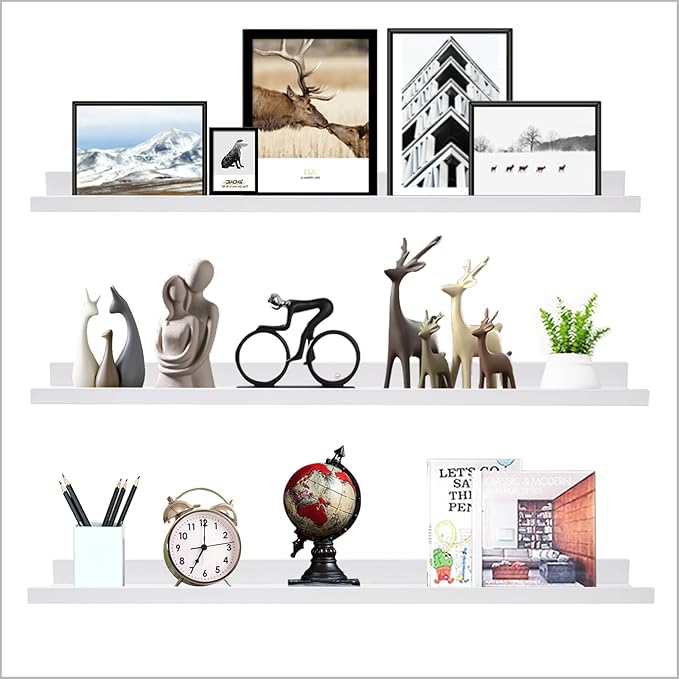 AZSKY 36 Inch Floating Shelves with Ledge White Natural Wood Picture Ledge Shelf 3 Pack Floating Shelf Picture Frame Holder for Bedroom Bathroom Living Room Kitchen Same Sizes-Ruum Studio Home