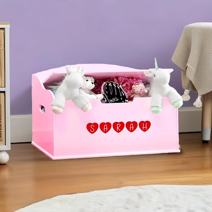 DIBSIES Personalized Creative Wonders Toy Box, Signature Series for Girls, 30 x 19.25 x 18 inches, Soft-Close Lid (Pink)-Ruum Studio Home