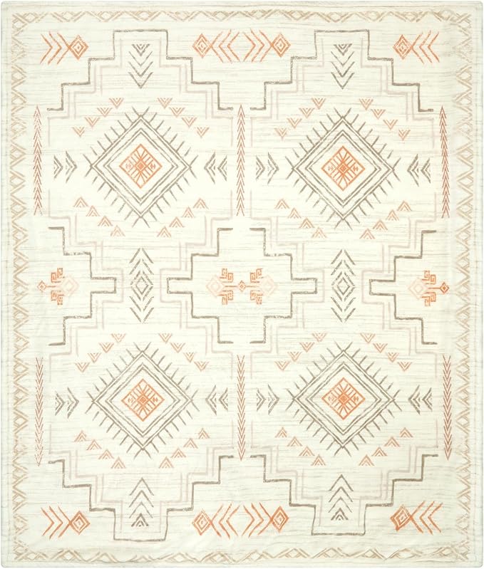Lahome Trible Printed Blanket Aztec Beige Throw Blanket for Couch Soft Cozy Flannel Fluffy Throw Blanket Fuzzy Retro Throw Blankets for Bed Sofa, Ivory 50''x60''-Ruum Studio Home