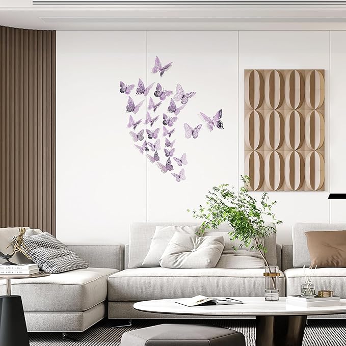 SAOROPEB 3D Butterfly Wall Decor - 48 Pcs, 4 Styles, 3 Sizes, Removable Stickers for Birthday & Party Decorations (Lavender)-Ruum Studio Home