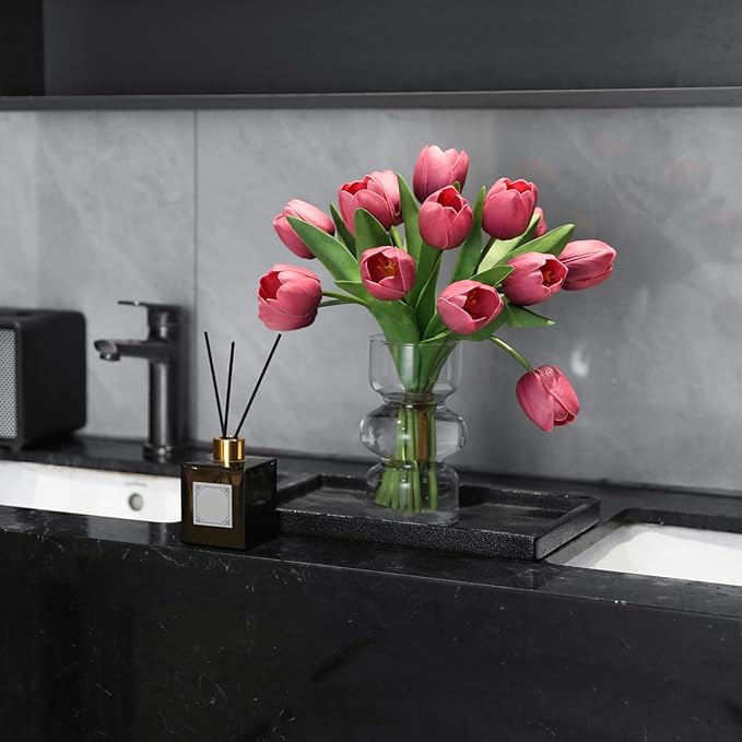 Deep Pink Artificial Tulips, 2 Bundles 14Pcs, Fake Tulips Artificial Flowers, 2 x 2.4 Inch Large Flower Head Big Tulip, Easter Valentine's Day Mother's Day Home Decoration Flowers-Ruum Studio Home