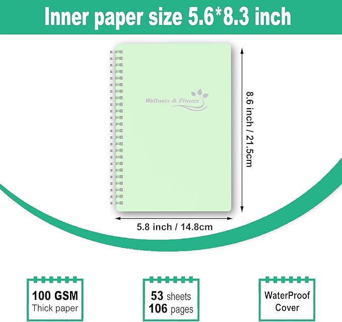Wellness Planner & Fitness Log - Daily Diet & Health Journal with Weight Loss, Wellness Journal Notebook for Tracking Fitness, Sleep, Nutrition, Meal, Habits, A5(5.8 x 8.6 inch) (Green)-Ruum Studio Home