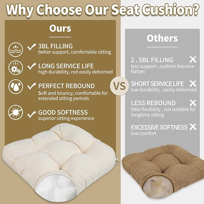 BUYUE Chair Cushion Set for Rocking Chair, Back Pillow & Seat Cushion with Ties, Original Woven Fabric Non-Slip Chair Pads for Elderly Sitting, Beige-Ruum Studio Home