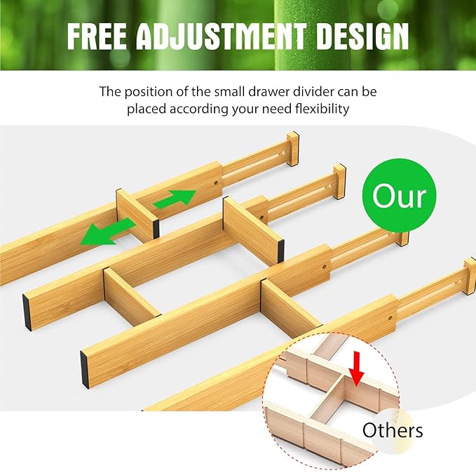 ANTOWIN Bamboo Drawer Dividers Organizers 16pcs, Expandable Drawer Separators Splitter, 17-22 inches Long Adjustable Spring-loaded Organizer for Large Utensil, Clothes, Tools Drawers (8+8)-Ruum Studio Home