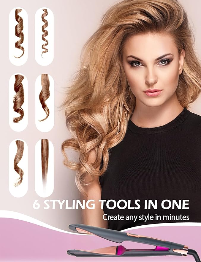 ANGENIL Pro Twist Ceramic Flat Iron 1 Inch, Dual Voltage Hair Straightener and Curler 2 in 1, Multi-Stylers Round Flat Iron Hair Curling Iron, Fast Heating LCD Display, 11 Adjustable Temp (250℉-450 ℉)-Ruum Studio Home
