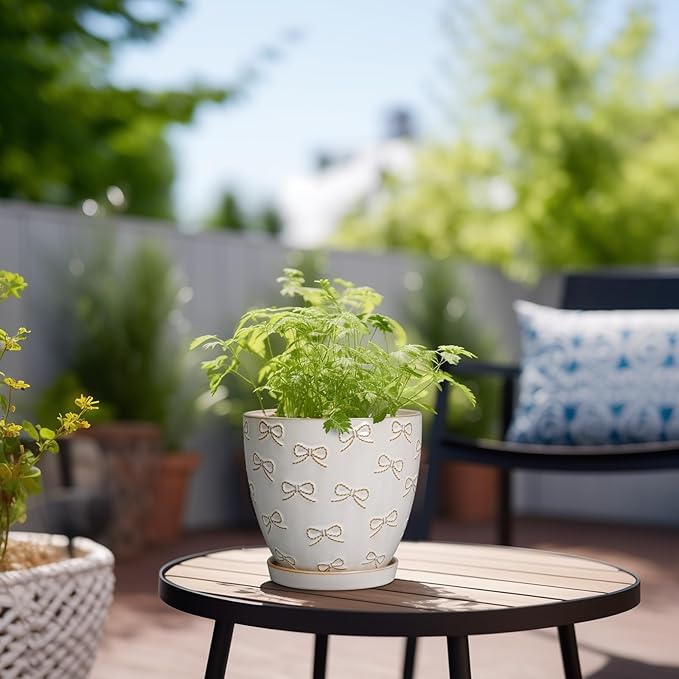 Ceramic Plant Pot 6.9 Inch - Ceramic Planter with Drainage Hole and Saucer Round Planter Flower Pot for Indoor Plants Outdoor Home Garden Office Decor White-Ruum Studio Home