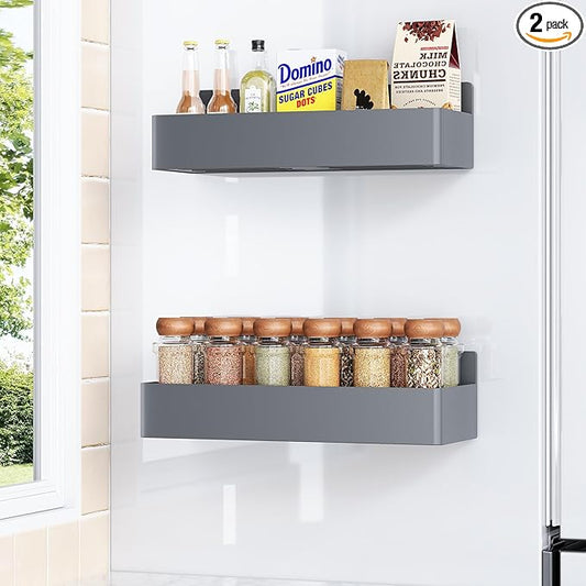 Magnetic Spice Rack for Refrigerator, Kitchen Organizer and Storage Shelf, Grey(2 Pack)-Ruum Studio Home