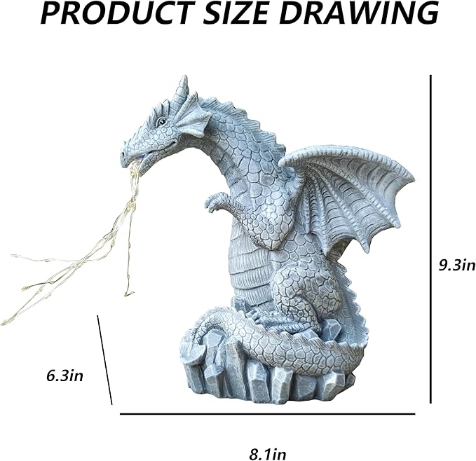 Dragon Solar Garden Statues Outdoor Decoration with LED Light Strings,Dragon Figurine Solar Lights Lawn Décor,Outside Statue Ornament for Patio, Balcony, Yard,Unique Gifts for Mom Grandma-Ruum Studio Home
