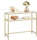 VASAGLE 39.4 Inch Console Sofa Table, Modern Entryway Table, Tempered Glass Table, Metal Frame, 2 Shelves, Adjustable Feet, for Living Room, Hallway, Gold Color ULGT025A01-Ruum Studio Home