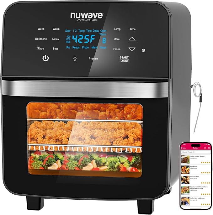 Nuwave Brio 15.5Qt 10-IN-1 Air Fryer Rotisserie Oven, XL Family Size, Even & Crisp AirFry, Reheat, Roast, Dehydrate for Quick Meals, 50°-425°F Control, 100 Presets & 50 Memory, Dishwasher-Safe, 1800W-Ruum Studio Home