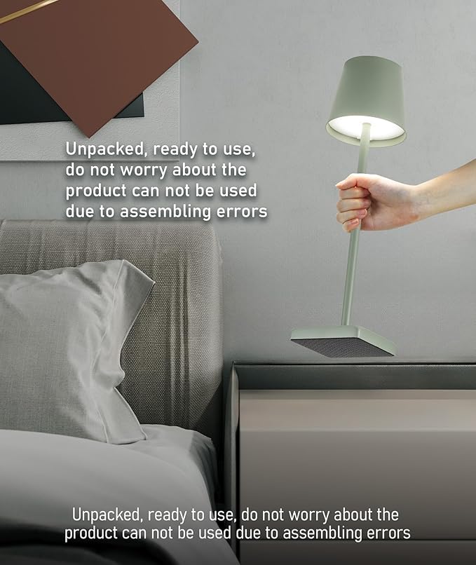 HASUN 2 Pack Cordless Table Lamp, Portable LED Desk Lamp, 5200mAh Battery Operated Lights, 3 Color Stepless Dimming Up, Night Light for Bedroom/Date/Bars/Cafe/Camping (Green 2Pack)-Ruum Studio Home