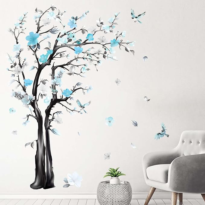 Large Watercolor Tree Wall Decals - Flower Tree Branch Wall Stickers - Bedroom Living Room Sofa TV Background Home Wall Decor-Ruum Studio Home
