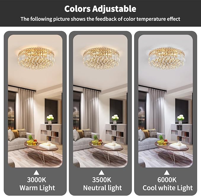 6-Lights Gold Crystal Flush Mount Chandelier Light Fixture K9 Crystals Modern Ceiling Lights Elegant Pendant Lamp for Bedroom,Hallway,Bar,Living Room,Dining Room,H5.9 xW20 (Bulbs Not Included)-Ruum Studio Home