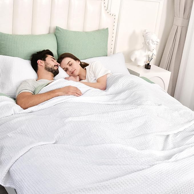 PHF Ultra Soft Waffle Weave Blanket Twin Size 66"x 90"- Washed Lightweight Breathable Cozy Woven Blanket for Bed - Aesthetic Decor for Couch Bedding Sofa Home Car - White-Ruum Studio Home