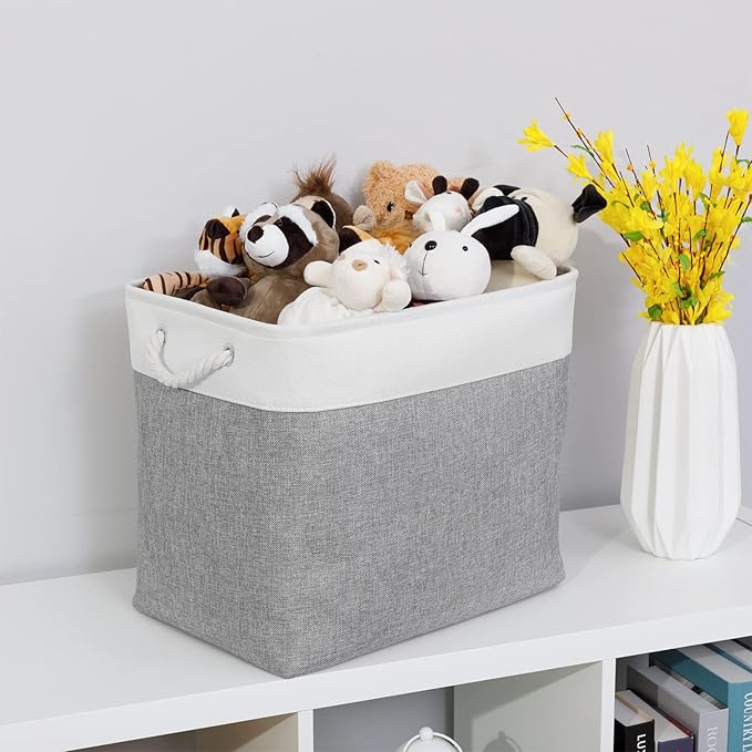 Bidtakay Large Storage Bins for Clothes Fabric Deep Baskets for Organizing Set of 2 Grey Fabric Pantry Storage Bins for Hallway Living Room Blankets 17x12x15 in Extra Large Shelf Tote Baskets-Ruum Studio Home