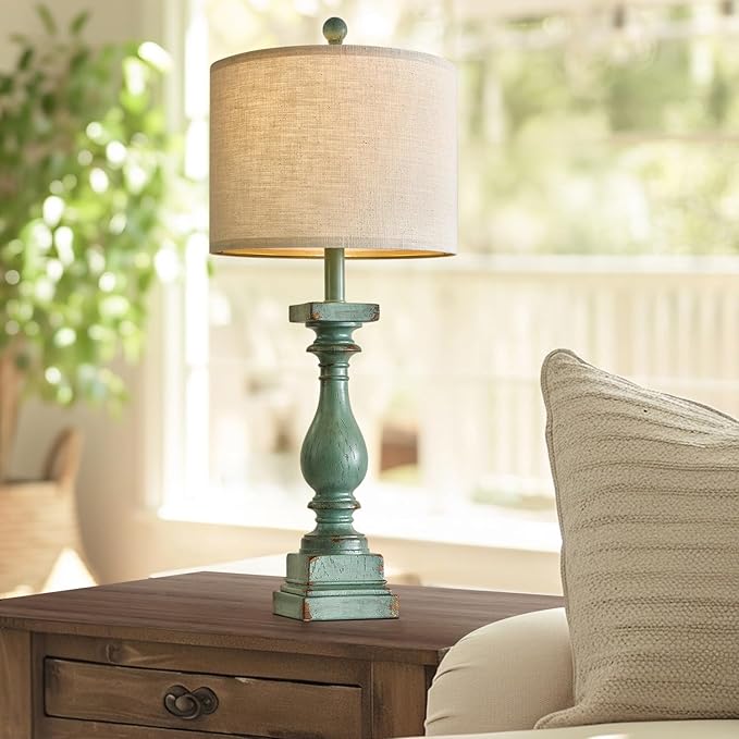 BOBOMOMO 27" Farmhouse Table Lamp Set of 2 with USB A+C for Bedroom Living Room Vintage Rustic Traditional Nightstand Bedside Lamps Retro Side Table Lamps (Green)-Ruum Studio Home