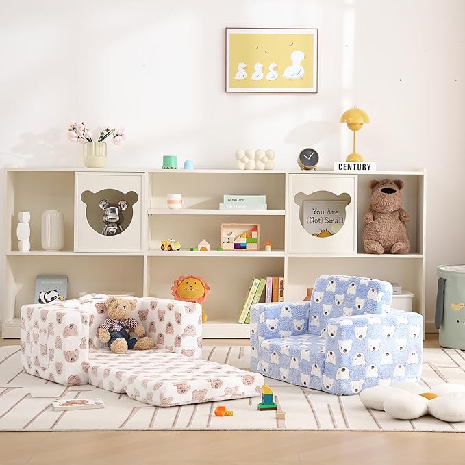 Toddler Chair Kids Couch, 2-in-1 Comfy Armchair with Removable and Washable Cover Carrying Handle, Convertible Reading Chair Toddler Couch for Girls and Boys-Ruum Studio Home