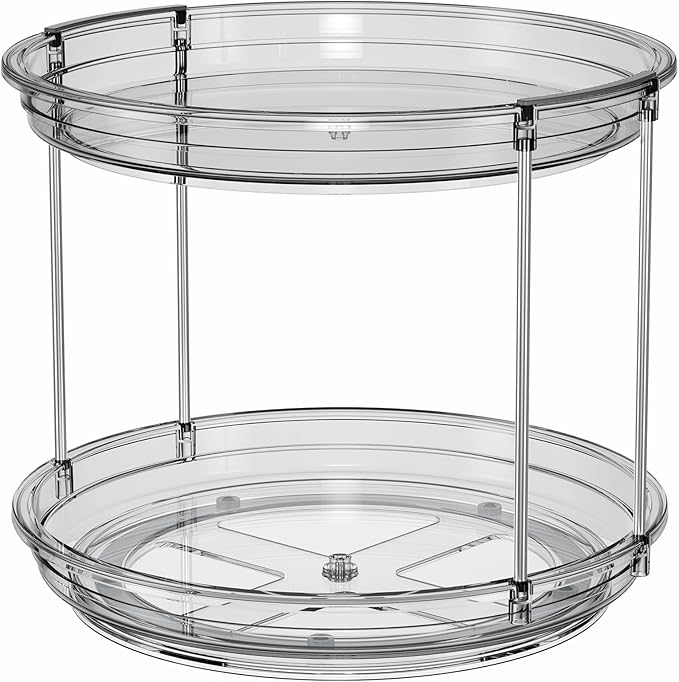 LAMU 2 Pack 2 Tier Lazy Susan Turntable Organizer 9.25'' Rotating Spice Rack Organization for Cabinet, Kitchen, Pantry, Countertop, Bathroom, Vanity, Medicine Cabinet Organizer, Grey-Ruum Studio Home