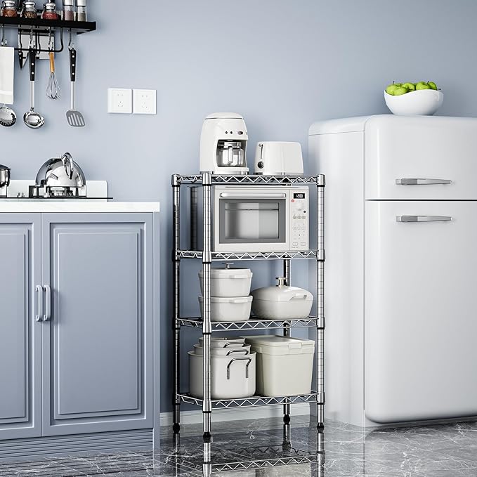 1000 lbs 4 Tier Shelf Metal Storage Shelves Wire Rack Closet Organizers with PP Board for Garage Kitchen Bathroom Laundry Chrome 11.8" D x 21.7" W x 39.5" H-Ruum Studio Home