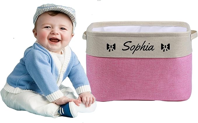 Personalized storage boxes for children Customize the name and icon, A foldable storage box bins for children's clothes, toys, books, etc Storage baskets suitable for both boys and girls (Pink)-Ruum Studio Home