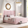 HOMBCK Pink Full Size Bed Frame Upholstered Bed with Velvet Tufted Headboard & Footboard, Mattress Foundation/Wooden Slats/Noise Free/No Box Spring Needed/Easy Assembly-Ruum Studio Home