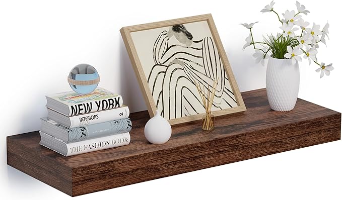 Heimlove 24 x 12 Inch Deep Floating Shelves Wall Mounted with Invisible Brackets,Storage Hanging Shelf for Wall Decor in Bathroom, Bedroom, Kitchen, Living Room, Office Set of 1 (Rustic Brown)-Ruum Studio Home