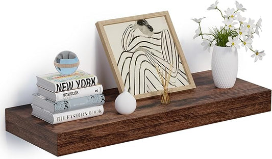 Heimlove 24 x 12 Inch Deep Floating Shelves Wall Mounted with Invisible Brackets,Storage Hanging Shelf for Wall Decor in Bathroom, Bedroom, Kitchen, Living Room, Office Set of 1 (Rustic Brown)-Ruum Studio Home