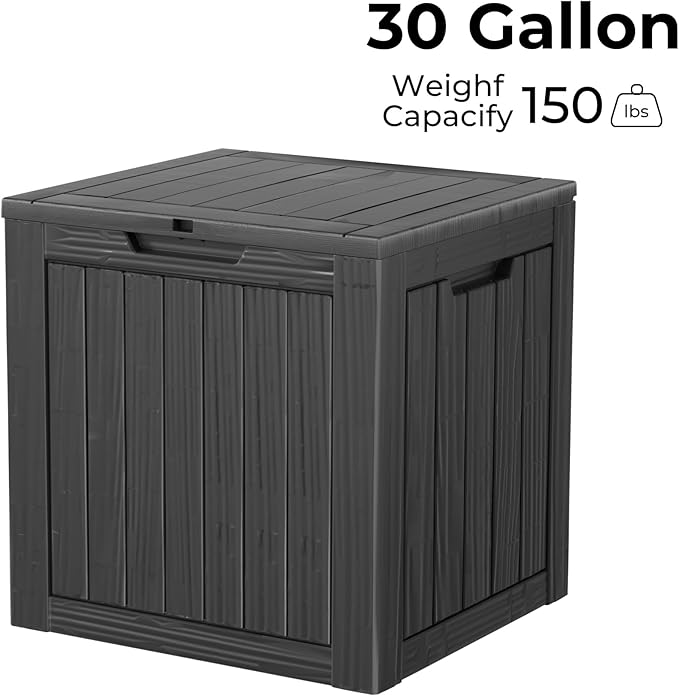 30 Gallon Double-Wall Resin Deck Box - Lockable Waterproof Outdoor Storage Box, 151lbs Capacity & Doubles as Seating for Patio Furniture - Garden Tools, Pool Accessories (Black)-Ruum Studio Home